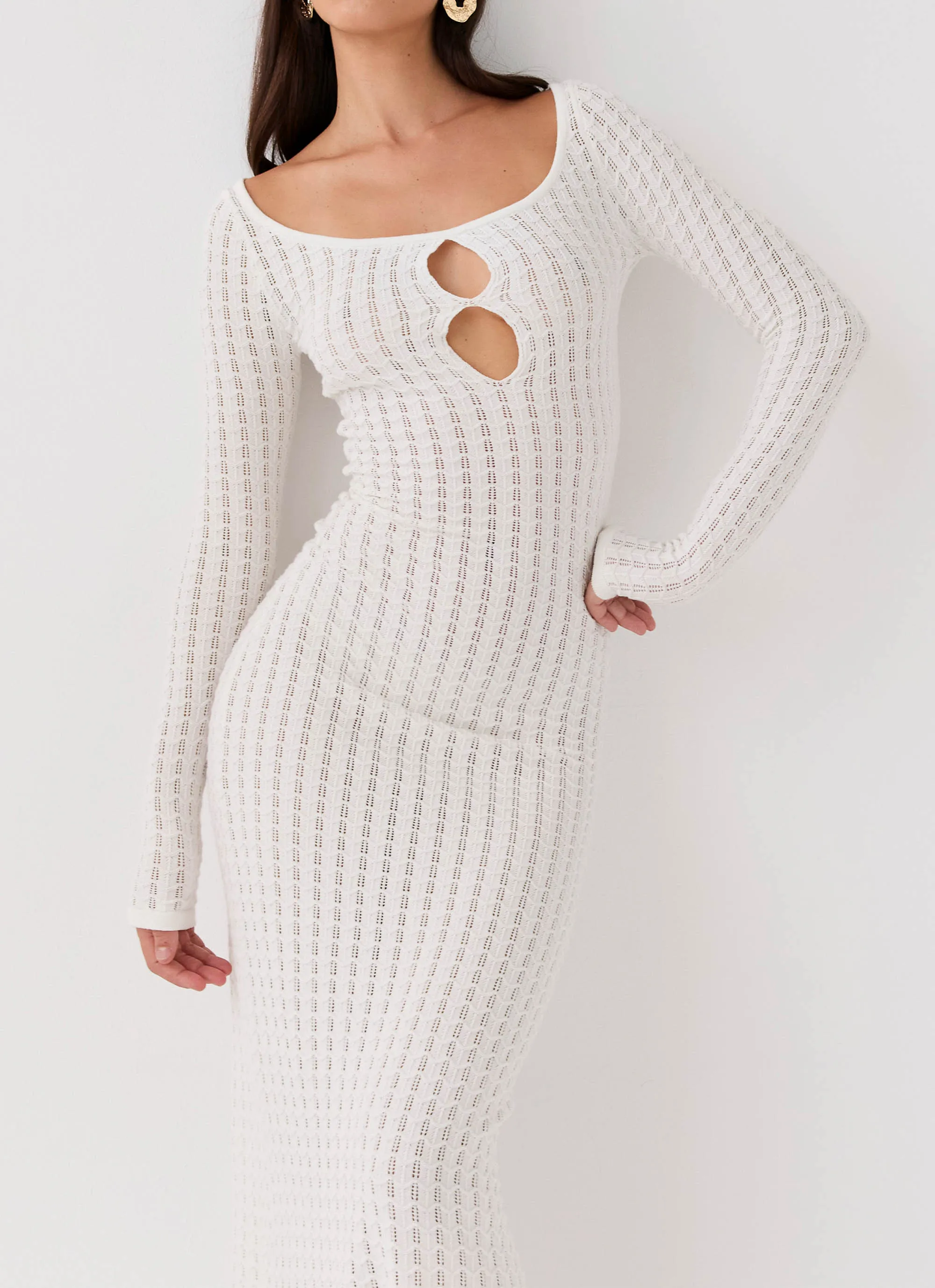 Crystal Cascade Knit Maxi Dress - White