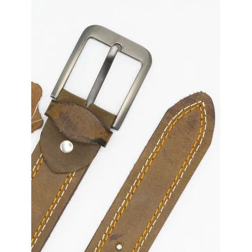 Dark Brown Cow Leather Belt for Men Double Stitch