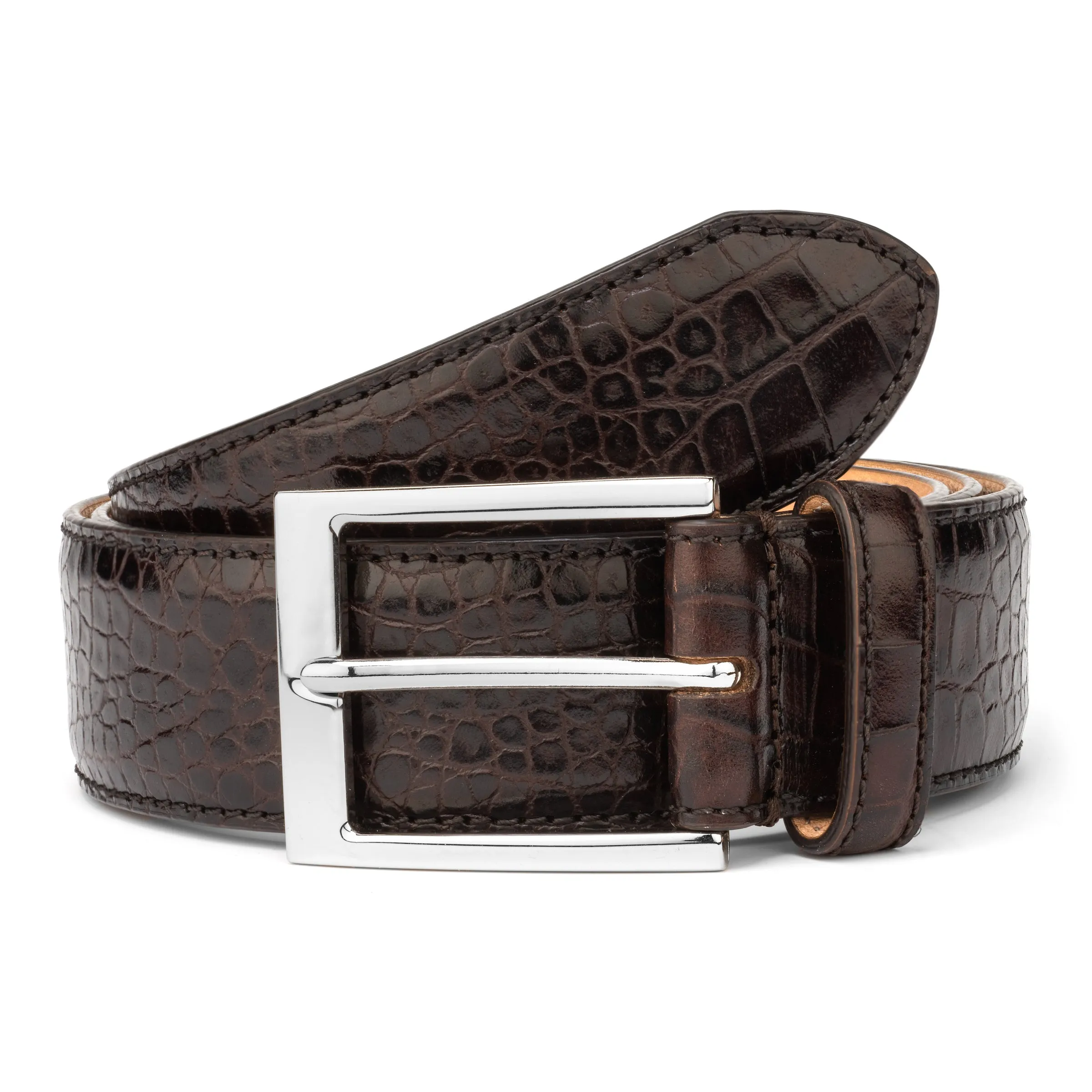 Dark Brown Croc Effect Belt