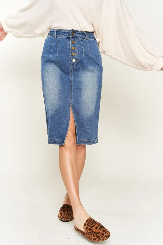 Denim  Button Down Front Midi Skirt