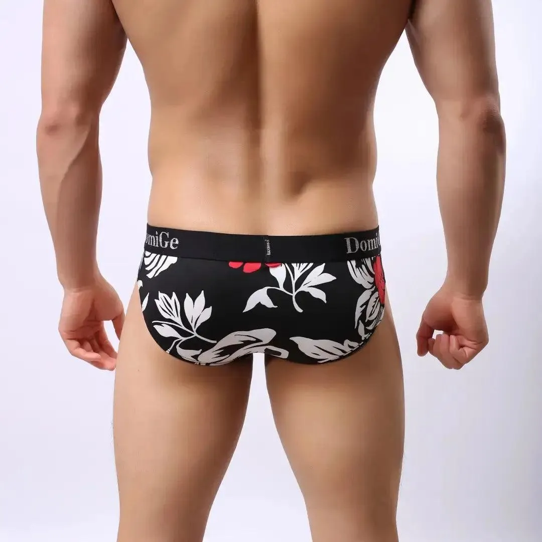 DomiGe Men's Mid-Rise Floral Printed Briefs Male Underwear