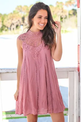 Dusty Rose Crochet Short Dress