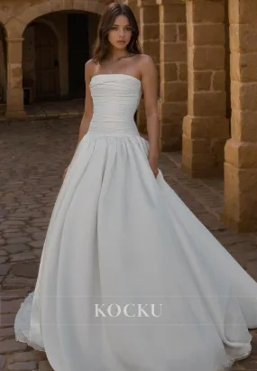 Elegant & Simple Off-Shoulder A-Line Satin Wedding Dress