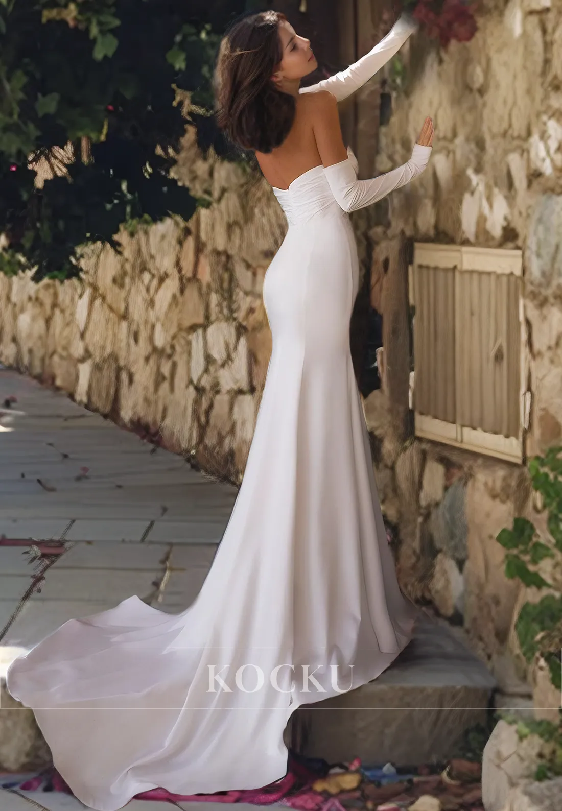 Elegant & Simple Off-Shoulder Split Mermaid Satin Wedding Dress