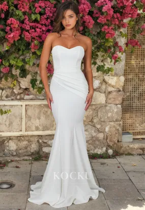 Elegant & Simple Sweetheart Mermaid Sleeveless Satin Wedding Dress