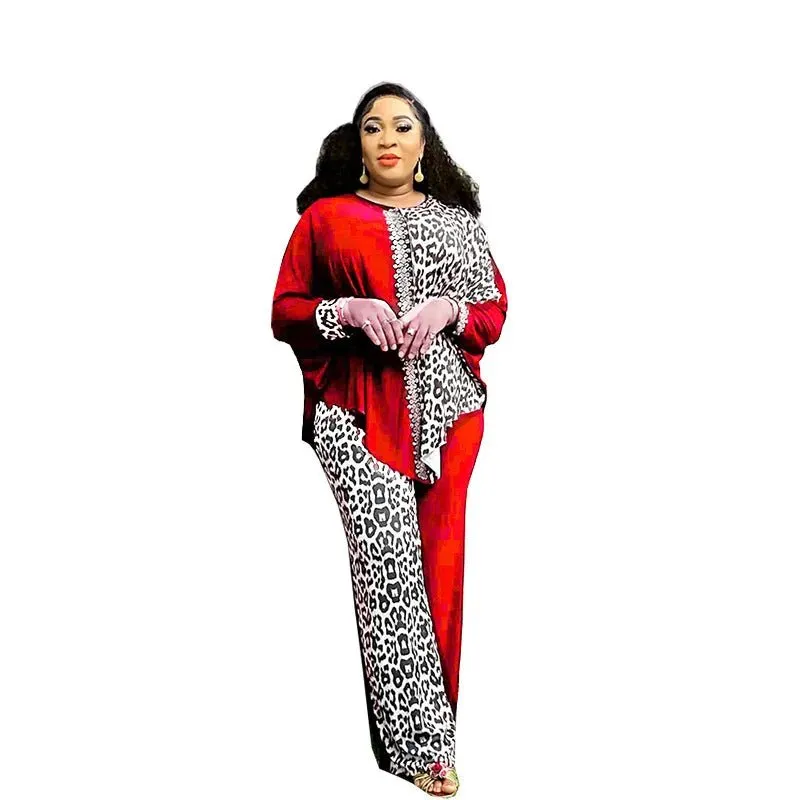 Elegant Autumn Matching Set: Long Sleeve O-neck Top and Pants for Plus Size Women