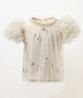 Elegant Pearl & Tulle Sparkle Blouse