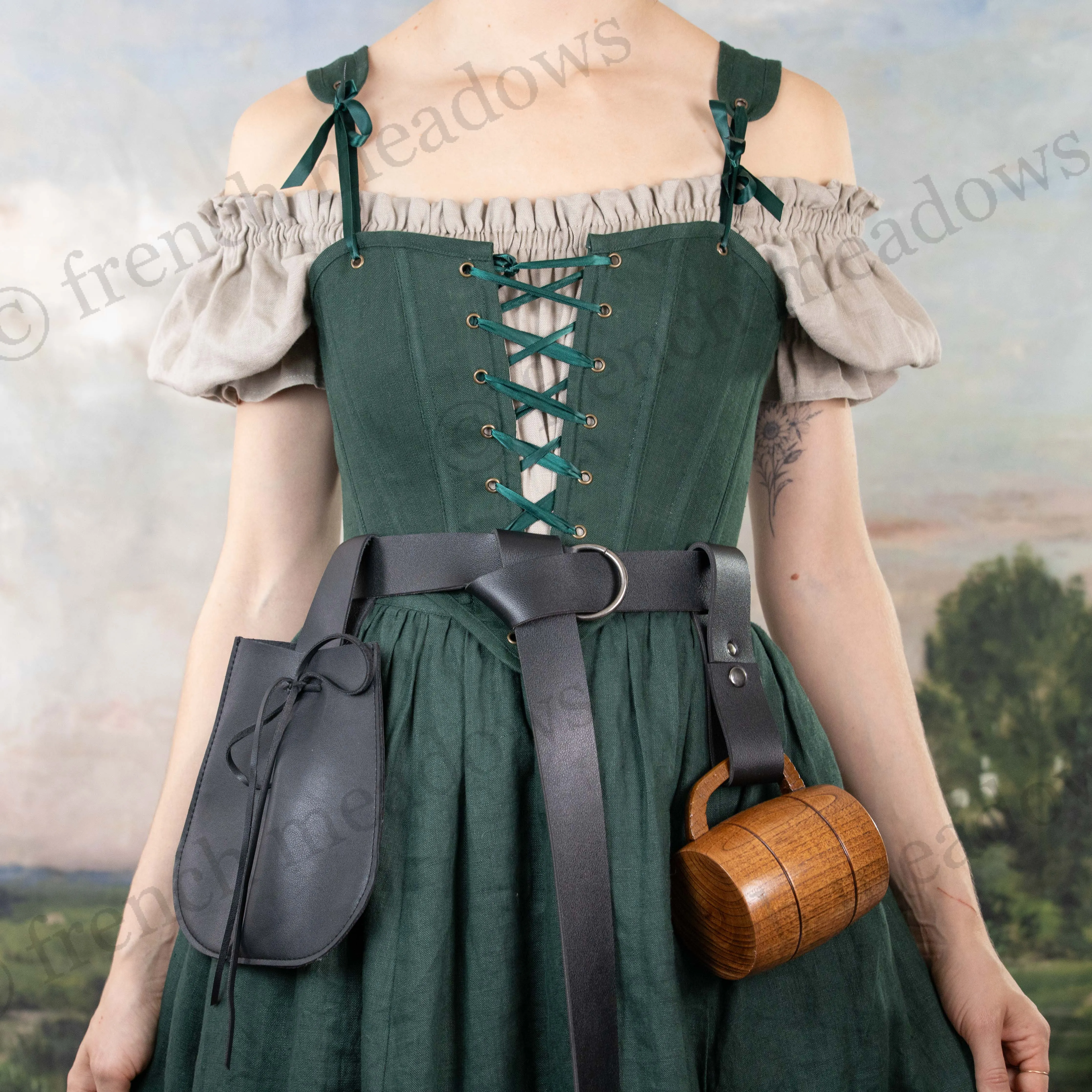 Evergreen Linen High Back Corset Bodice