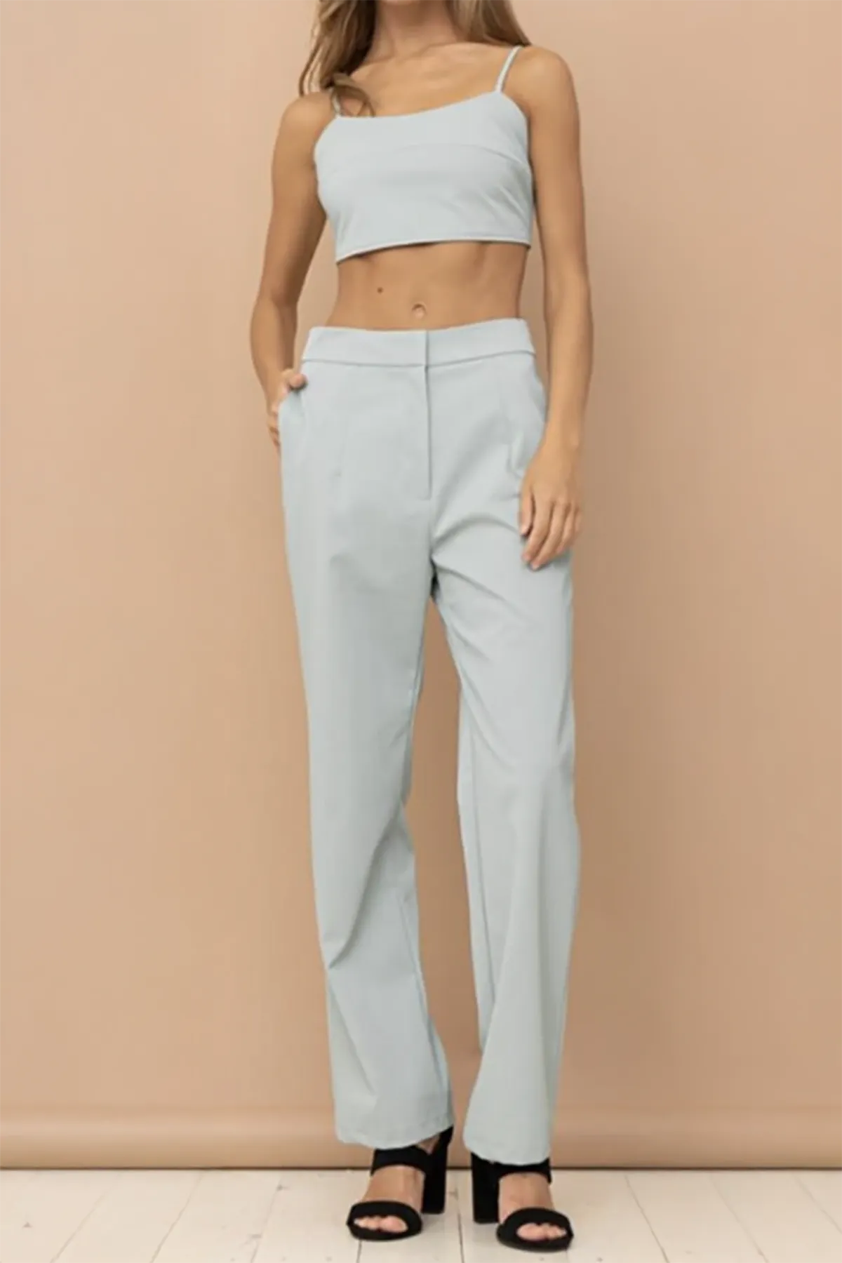 Faux Leather Crop Top & High Waist Pants Set