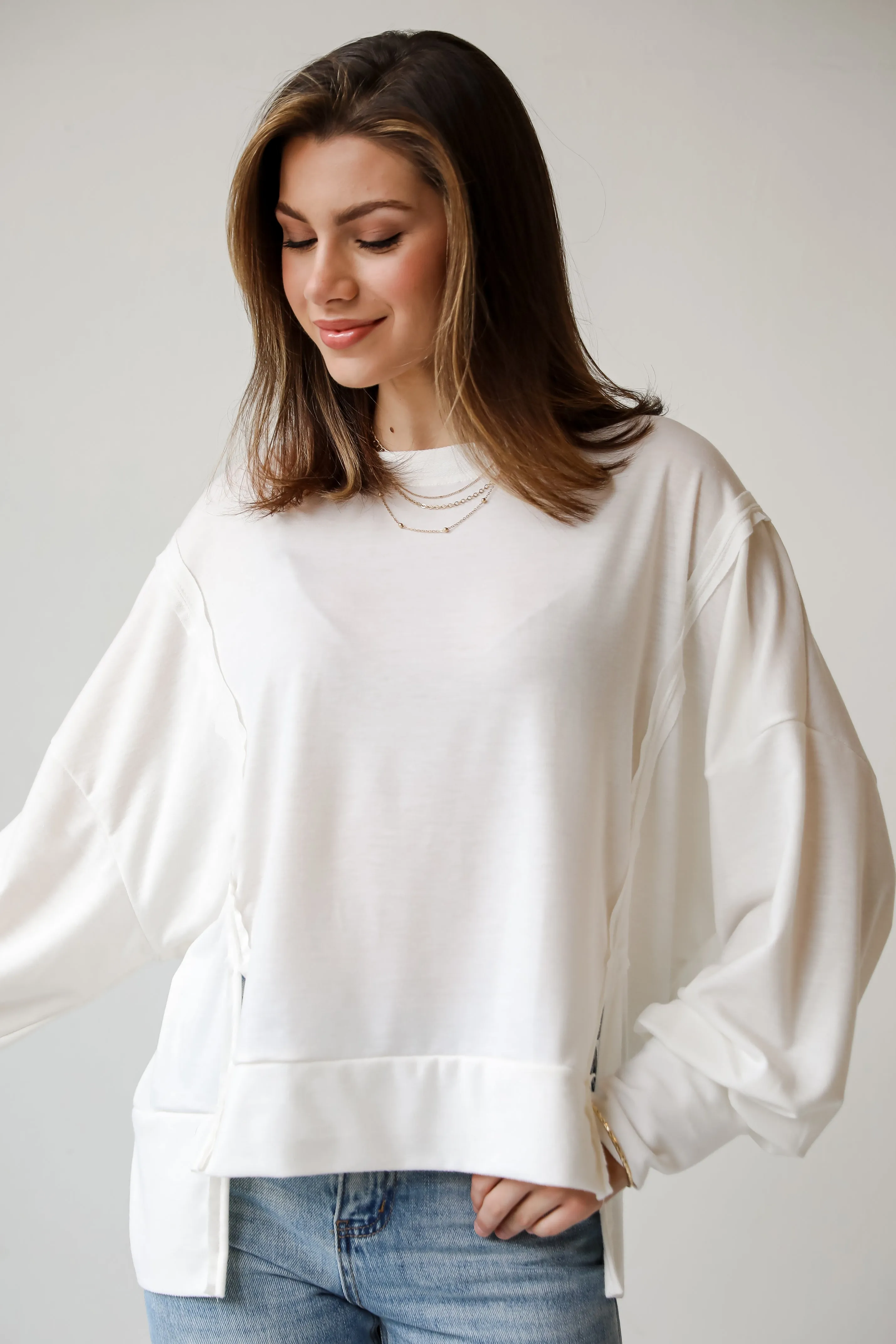 FINAL SALE - Comfy Fascination Ivory Oversized Pullover