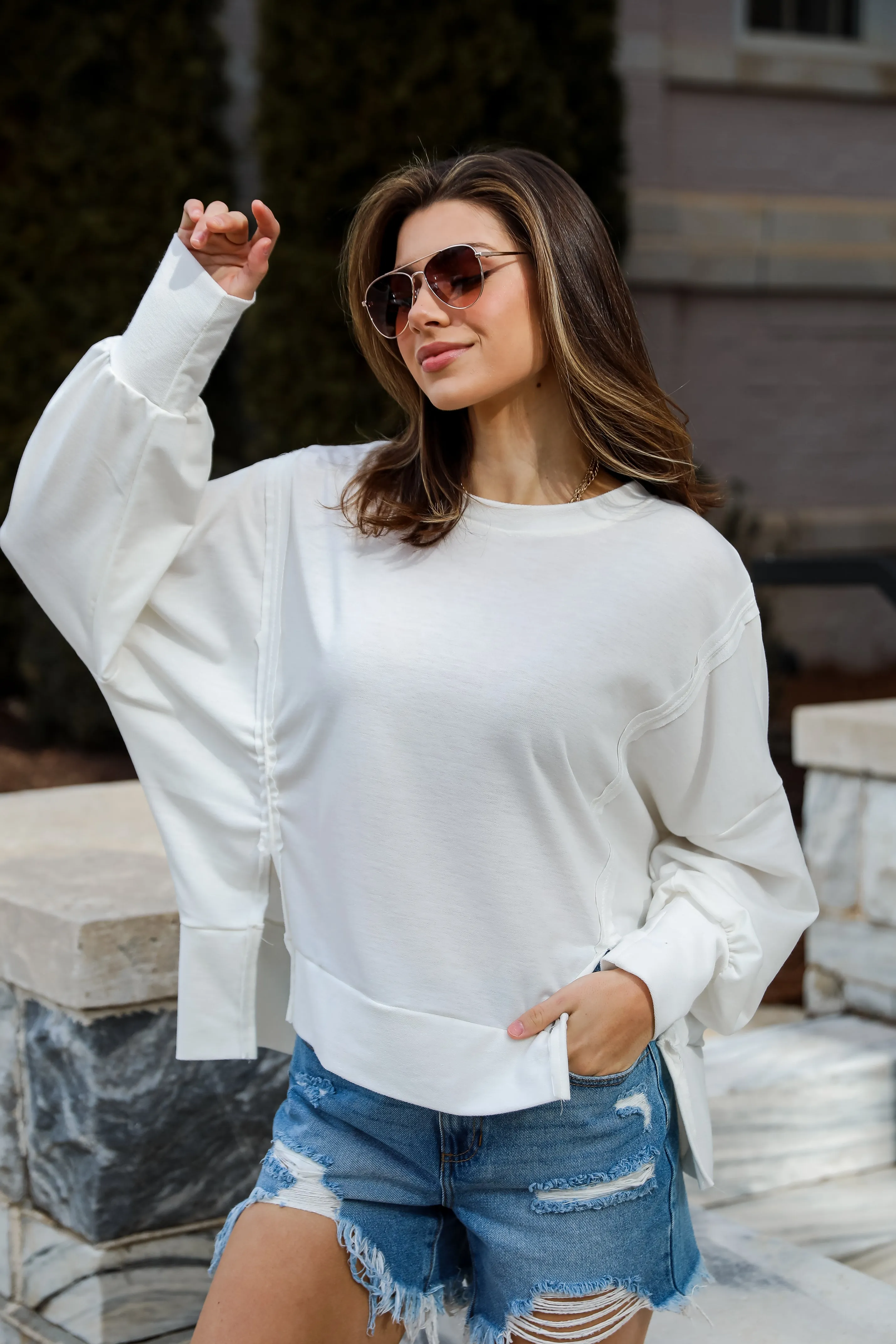 FINAL SALE - Comfy Fascination Ivory Oversized Pullover