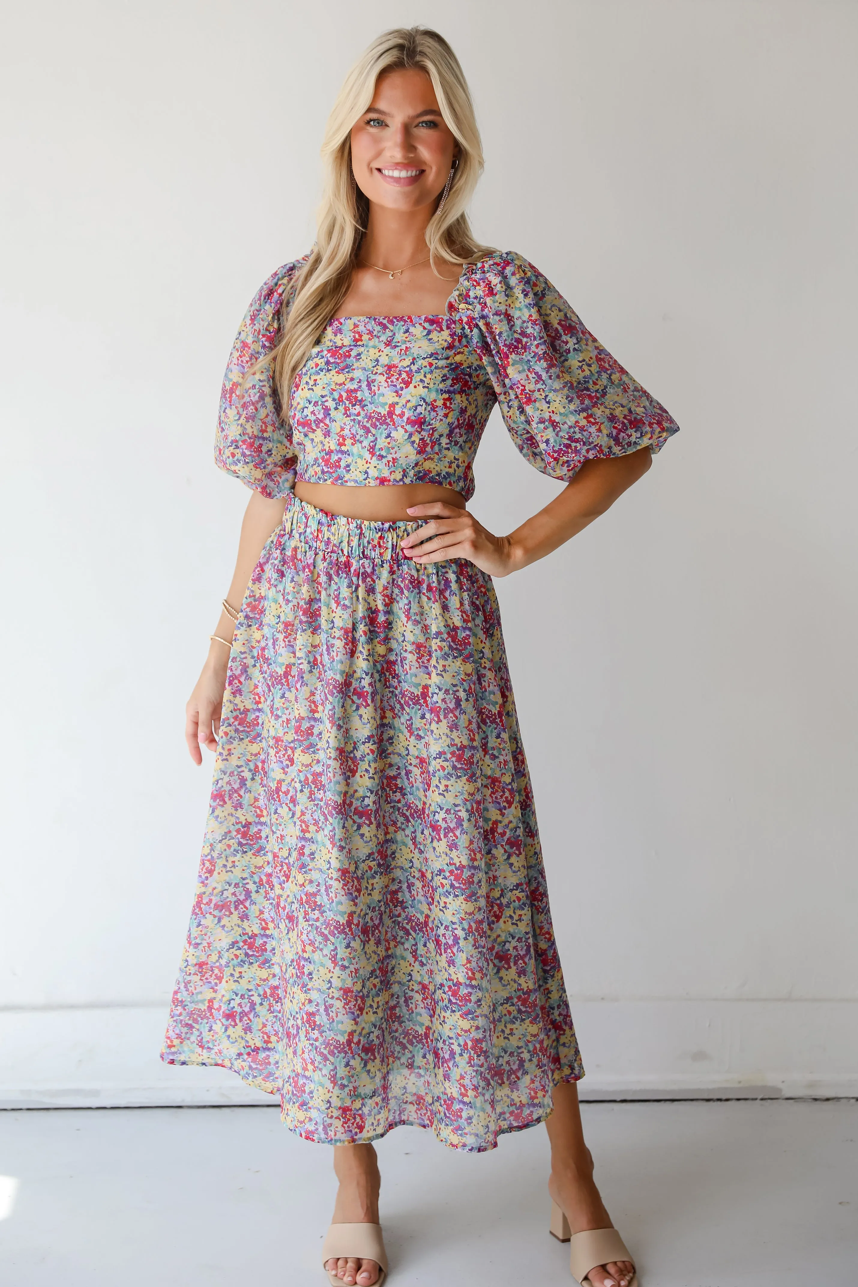 FINAL SALE - Instantly Perfect Multicolored Floral Midi Skirt