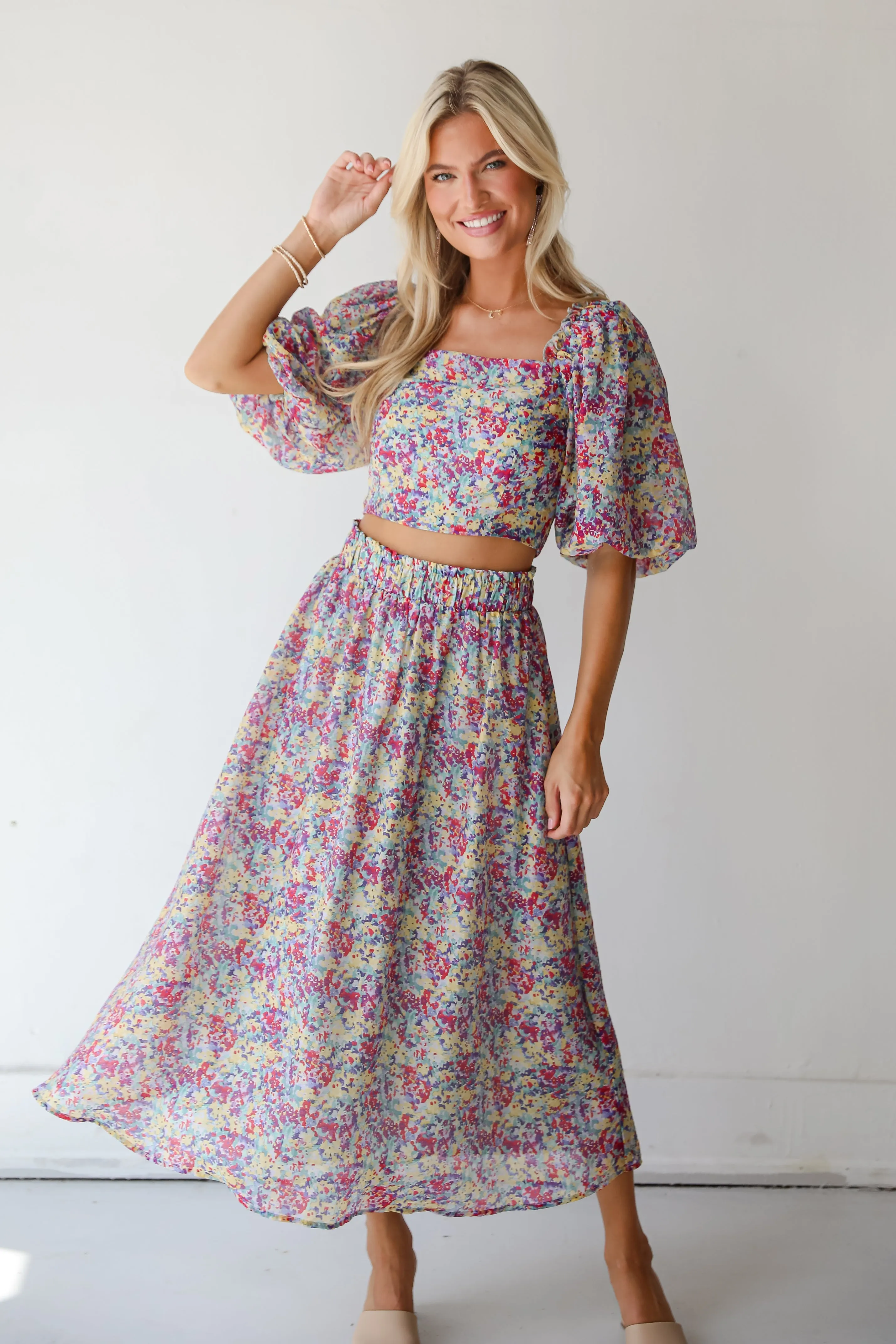 FINAL SALE - Instantly Perfect Multicolored Floral Midi Skirt