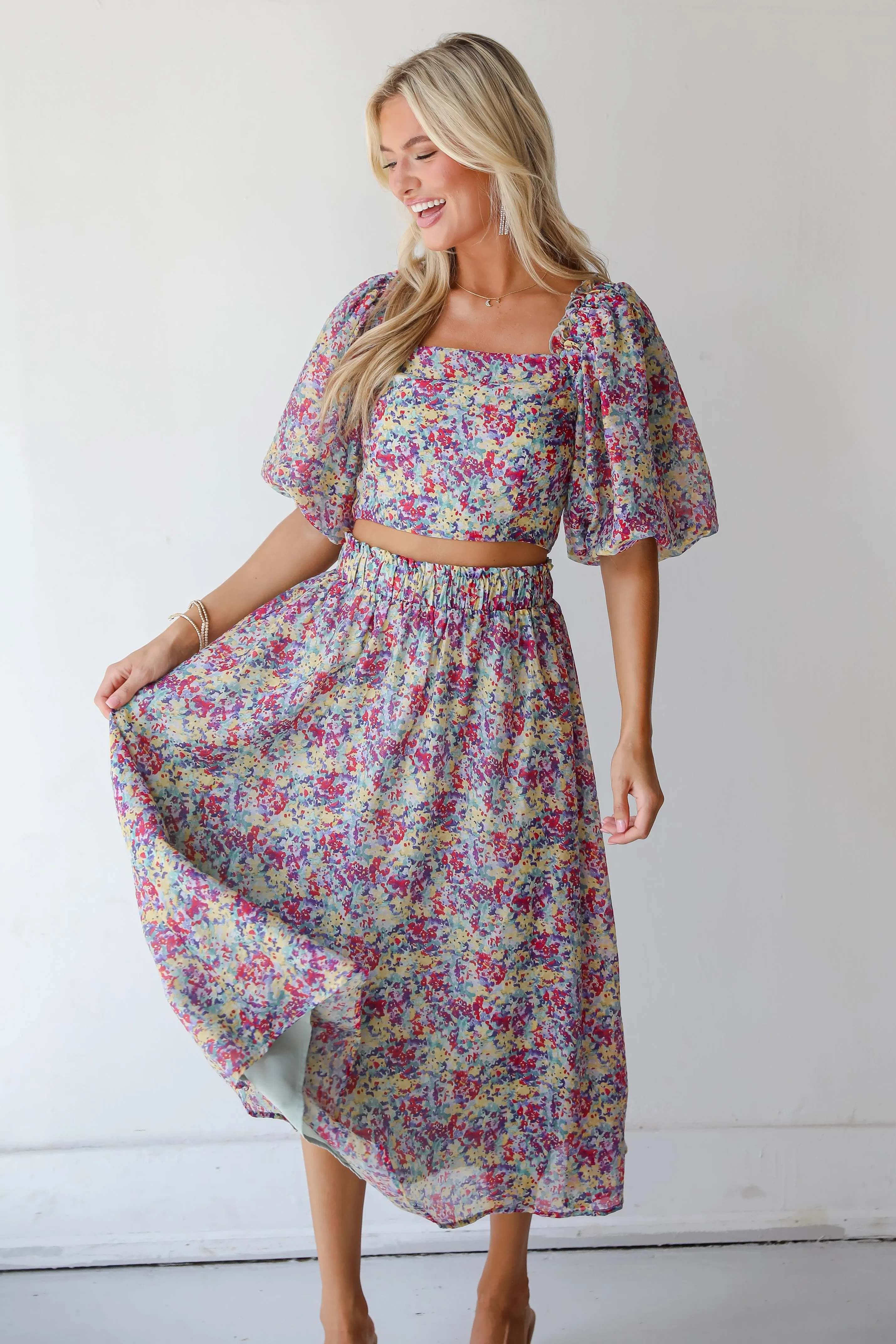 FINAL SALE - Instantly Perfect Multicolored Floral Midi Skirt