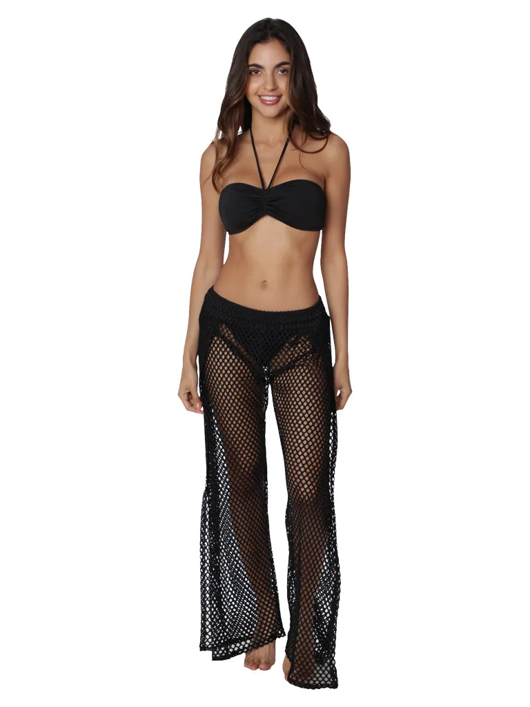 Fishnet smocked waist slit side pants