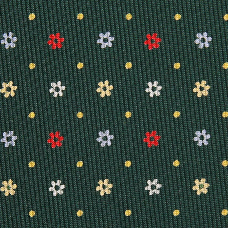 Floral Printed Silk Bespoke Tie - Forest Green