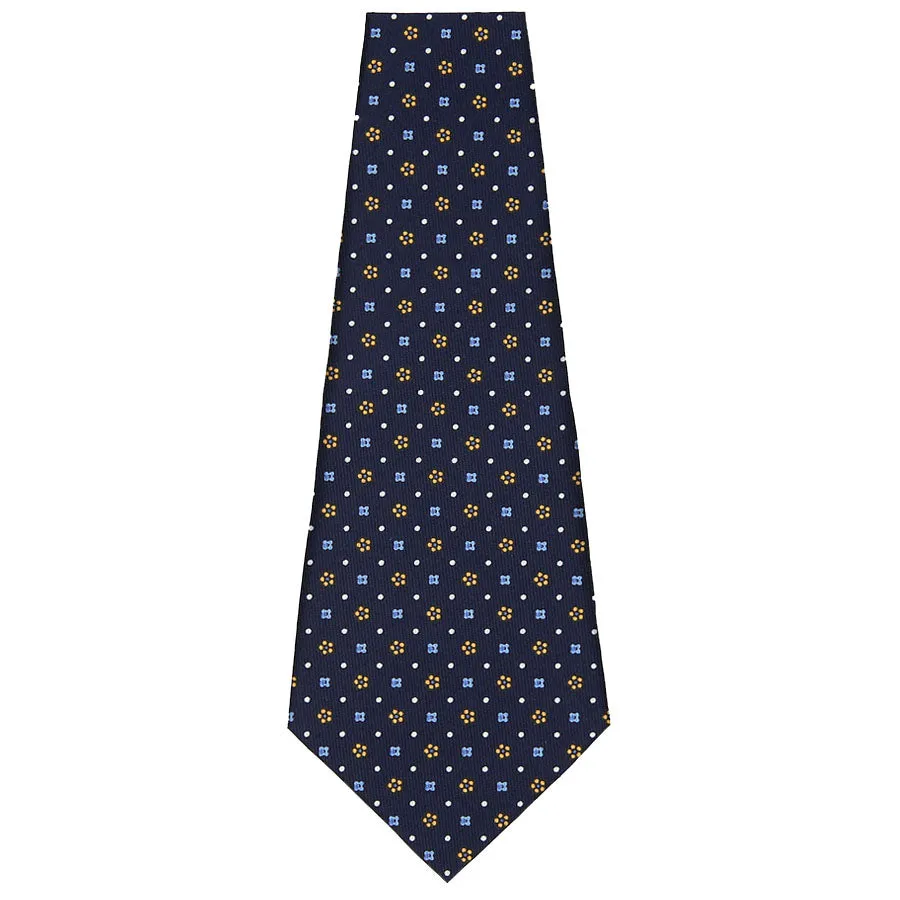 Floral Printed Silk Bespoke Tie - Navy