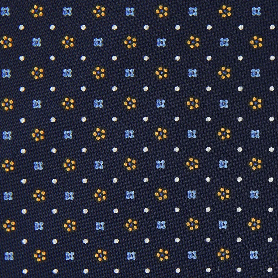 Floral Printed Silk Bespoke Tie - Navy