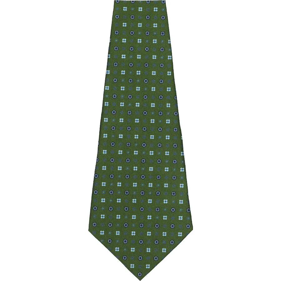 Floral Printed Silk Bespoke Tie - Olive