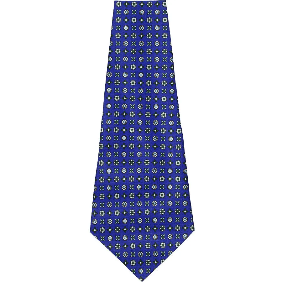 Floral Printed Silk Bespoke Tie - Royal Blue