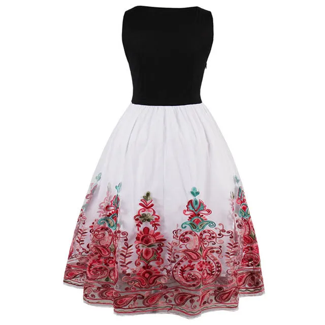 Floral Printed Sleeveless Vintage Dress