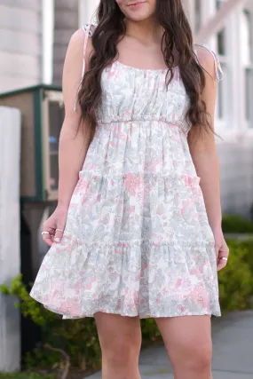 Floral Tie-Shoulder Frill Trim Dress