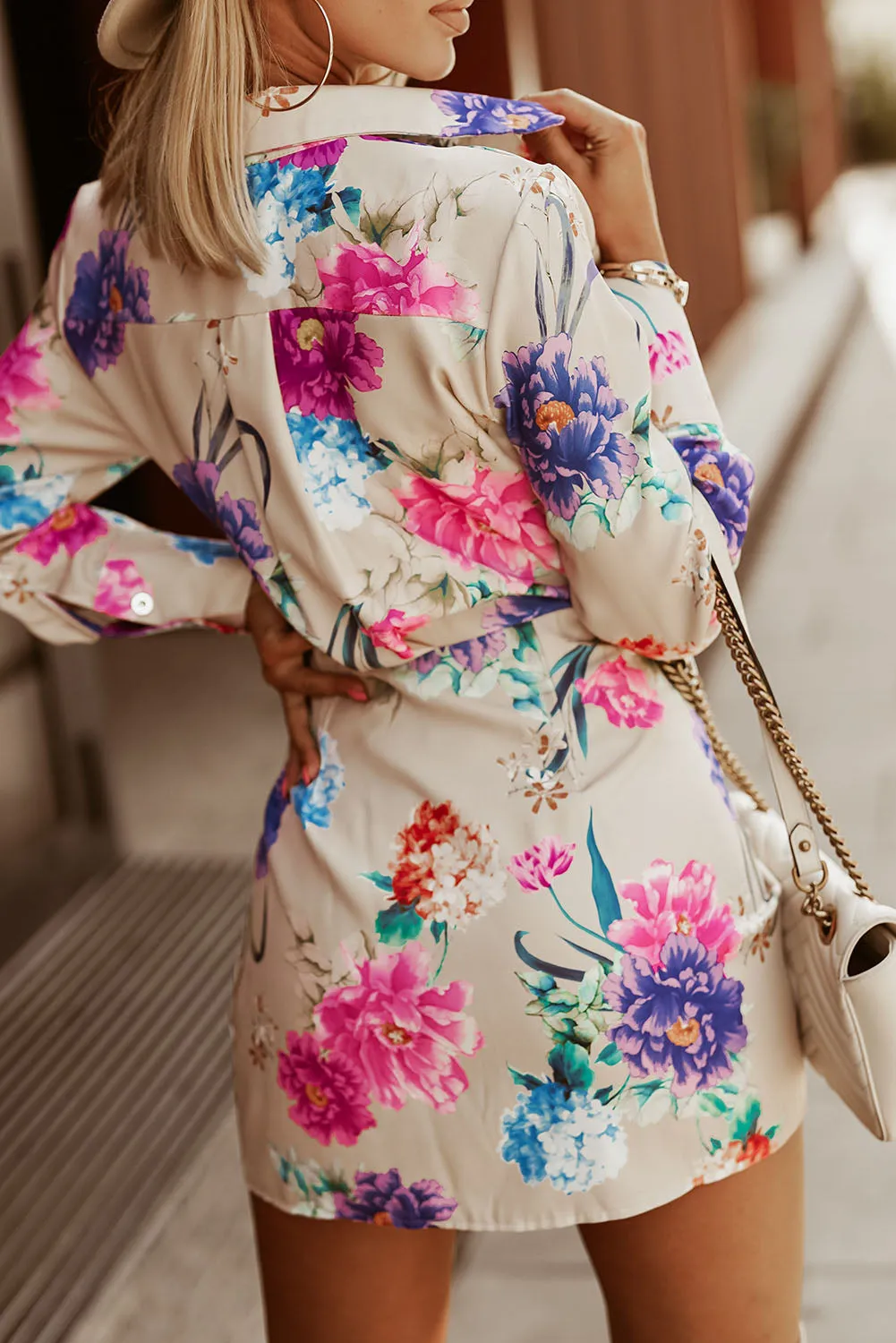 Floral Tie Waist Mini Shirt Dress