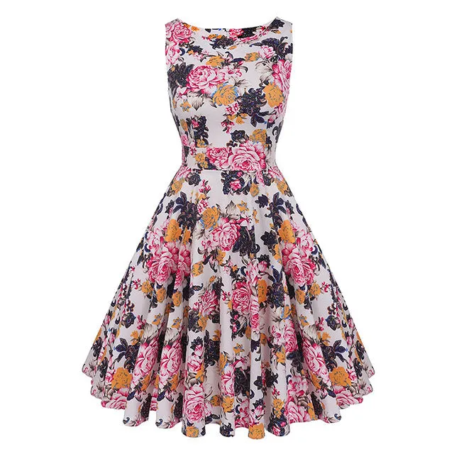 Floral VIntage Tank Dress with Belt