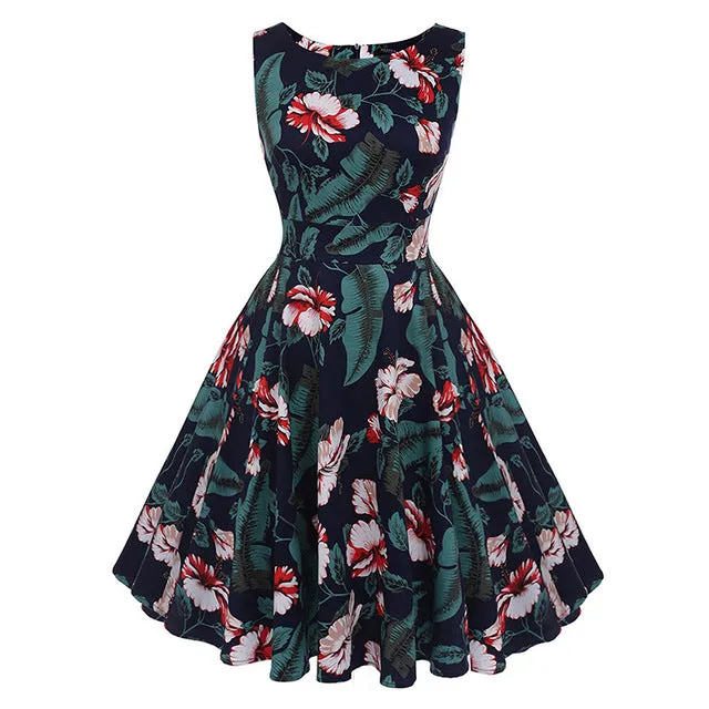 Floral VIntage Tank Dress with Belt