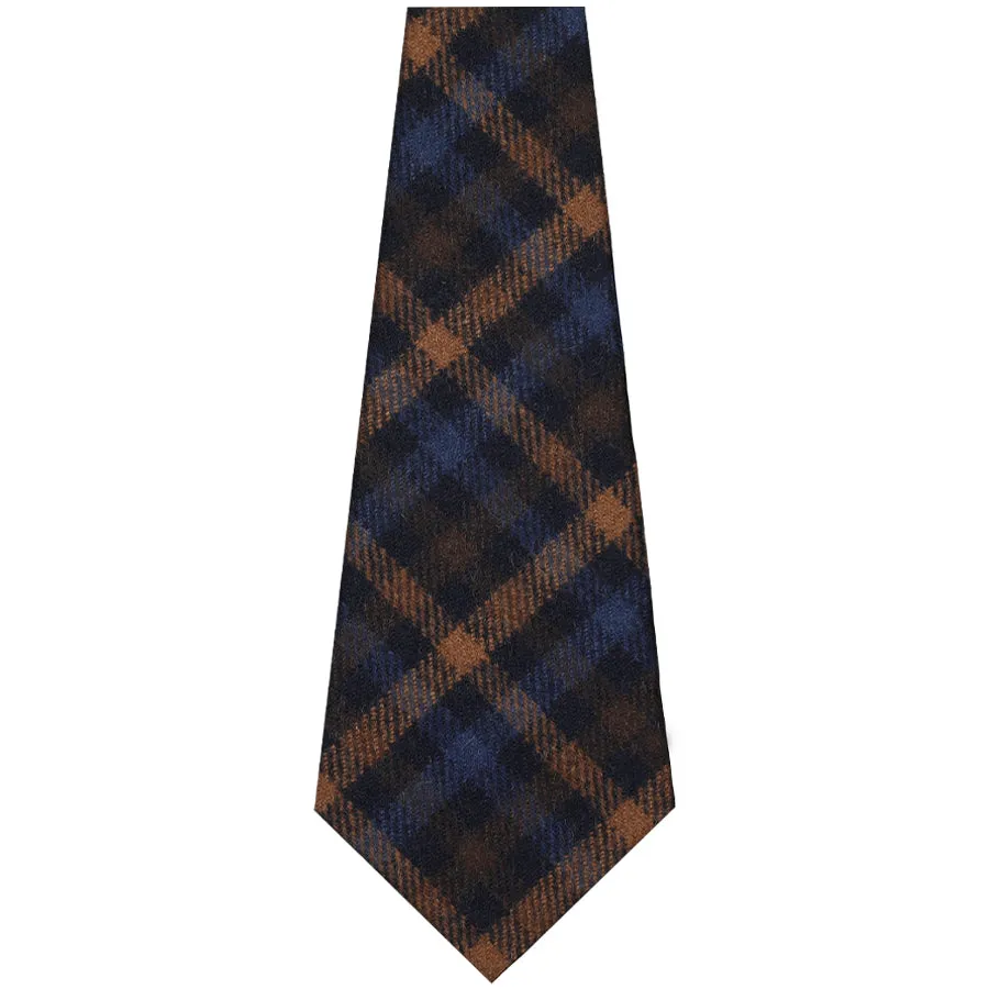 Fox Brothers Checked Wool Bespoke Tie - Navy / Brown