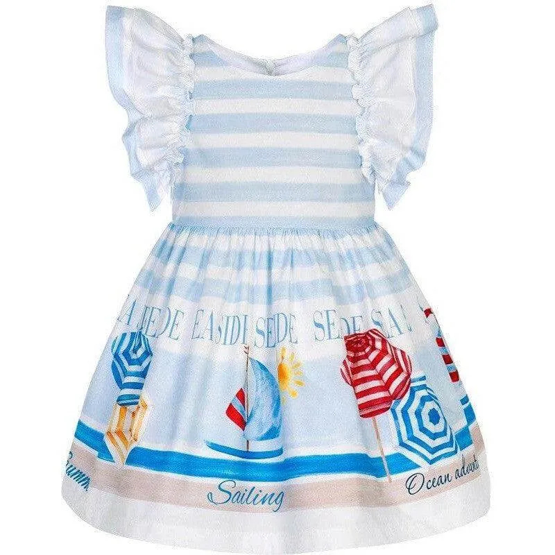 Girls Blue & White Stripe Dress