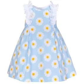 Girls Blue Frill Sunflower Dress