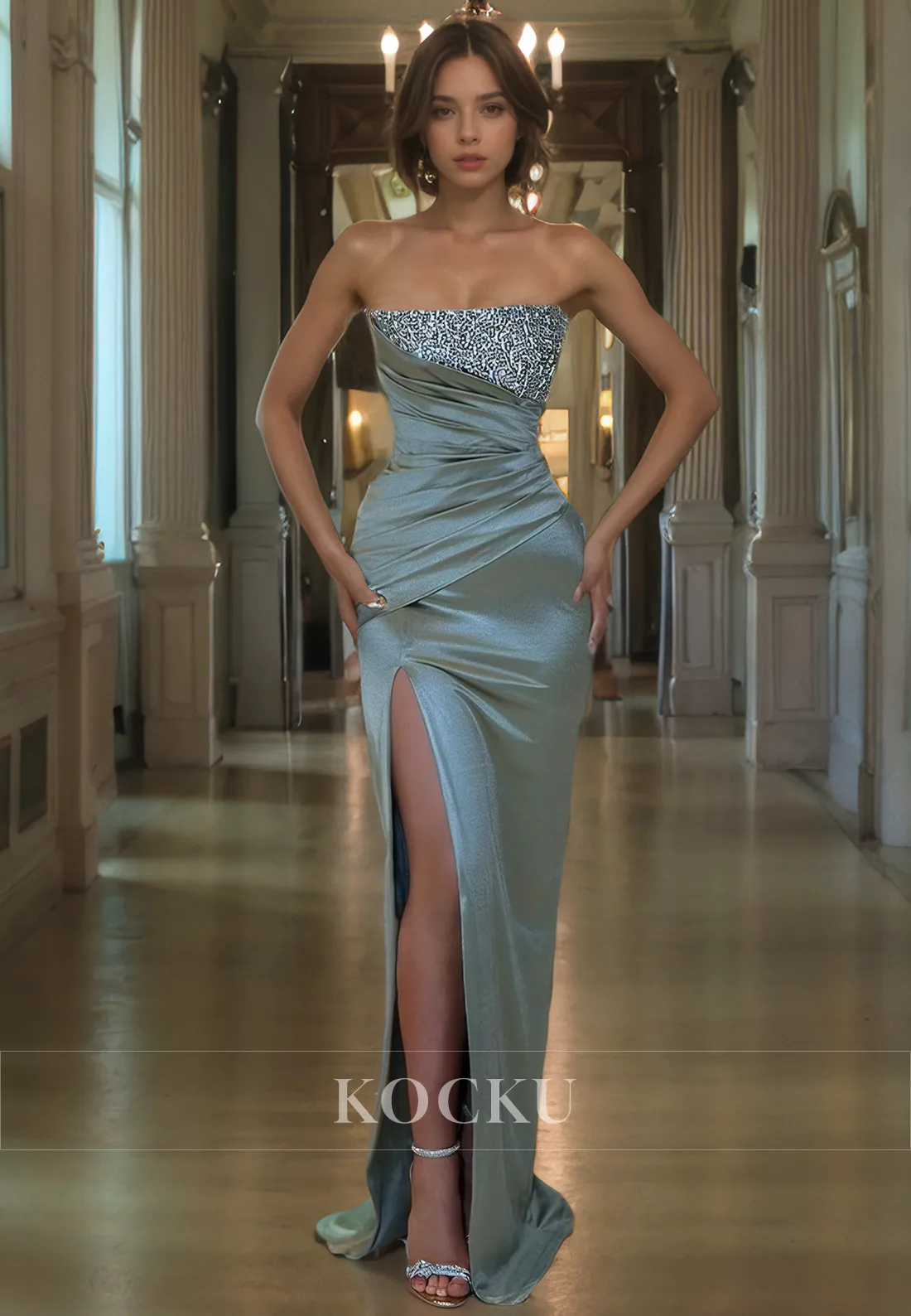 Glamorous & Dramatic Off-Shoulder Rhinestone Sheath Evening Party Prom Dress