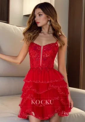 Gorgeous & Charming A-Line Spaghetti Straps Sparkly Party Homecoming Dress