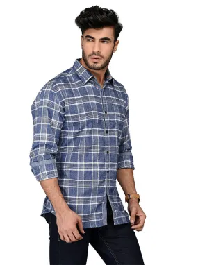 Greenfibre Blue Checked Slim Fit Casual Shirt