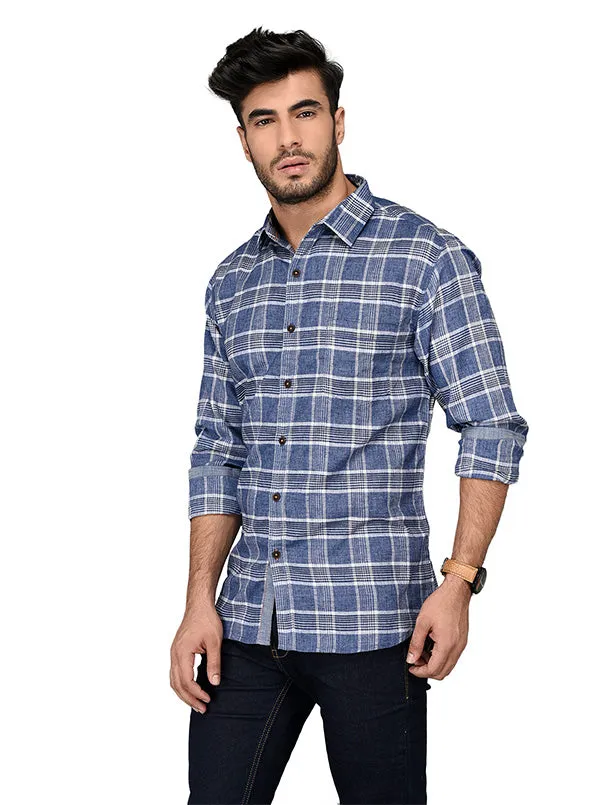 Greenfibre Blue Checked Slim Fit Casual Shirt