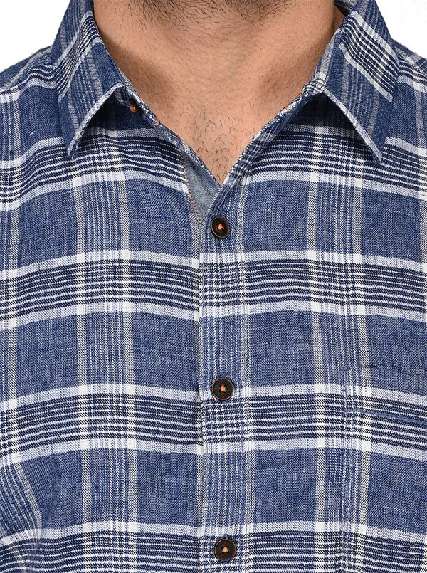 Greenfibre Blue Checked Slim Fit Casual Shirt