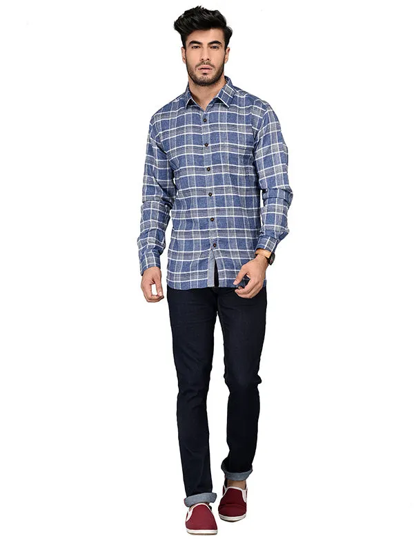 Greenfibre Blue Checked Slim Fit Casual Shirt