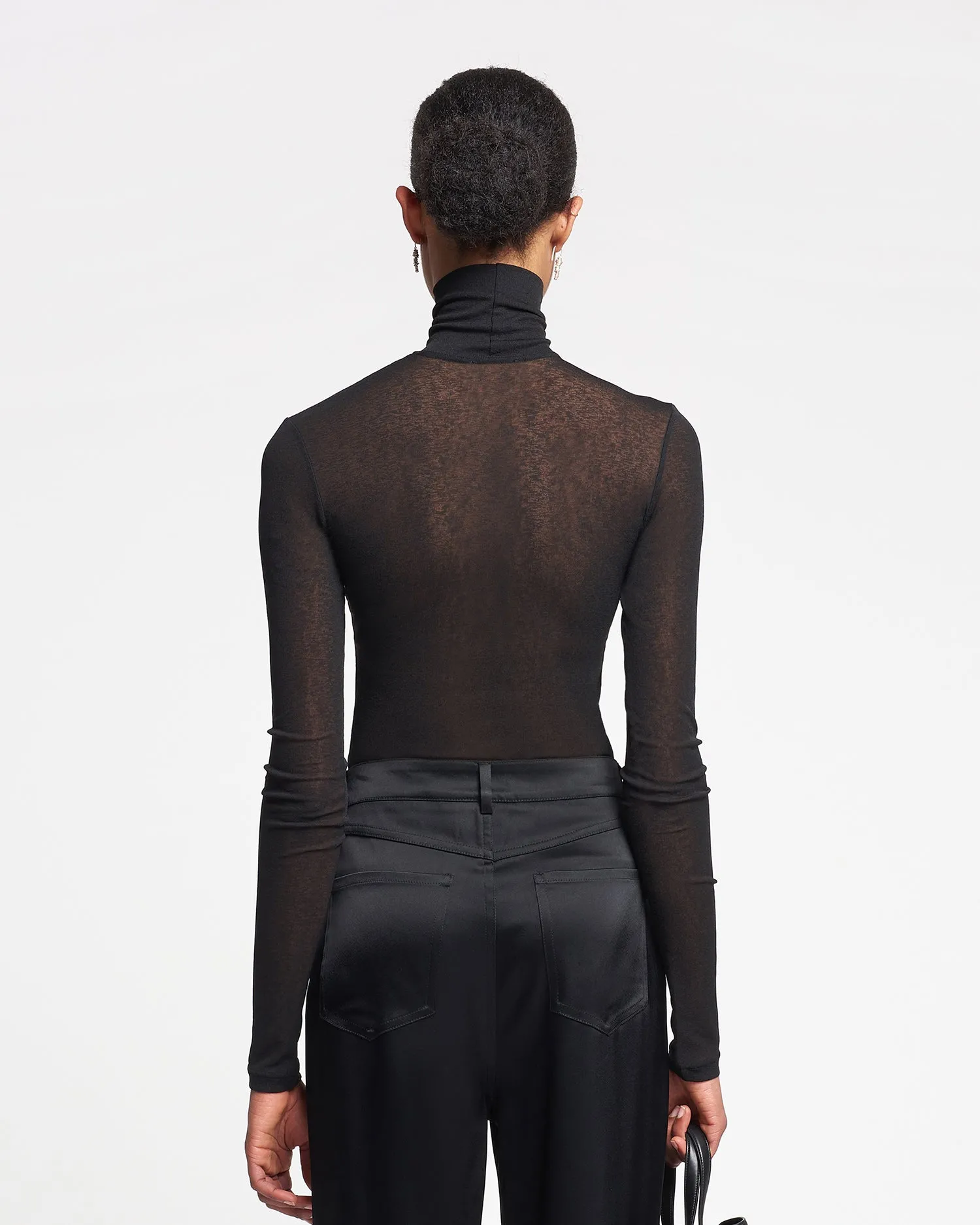 Harri - Mesh-Jersey Turtleneck Top - Black