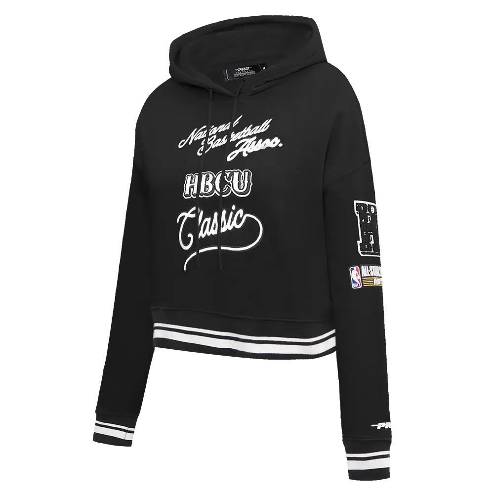 HBCU X NBA ALL STAR 2024 WOMEN'S RIB FLC CROPPED PO HOODIE (BLACK)