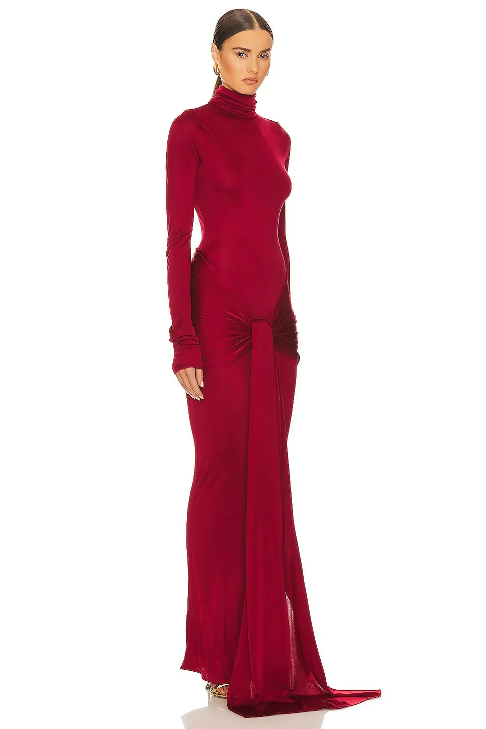 Helsa Red Slinky Jersy Sarong Maxi Dress