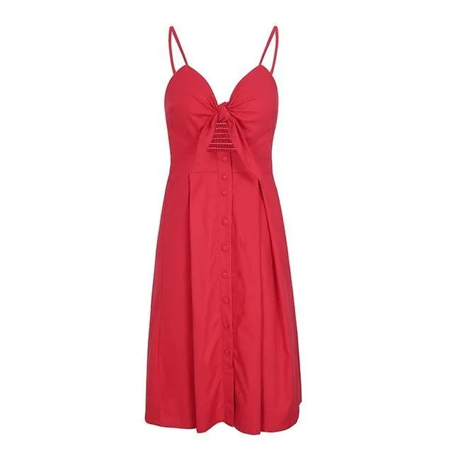 Hollow Out Bow Knot Backless Midi Dress