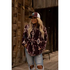 Hooey Women's Maroon Aztec Fleece Pullover