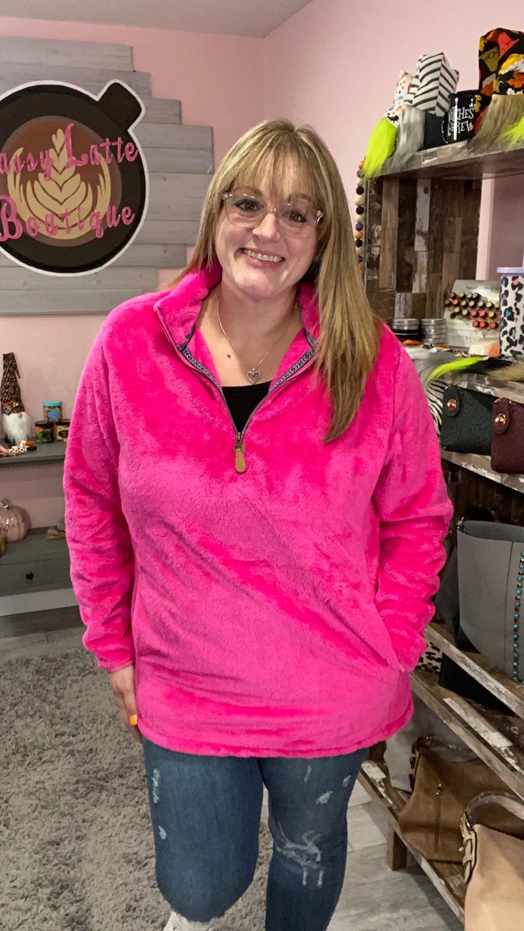 Hot Pink Elle Fleece Pullover