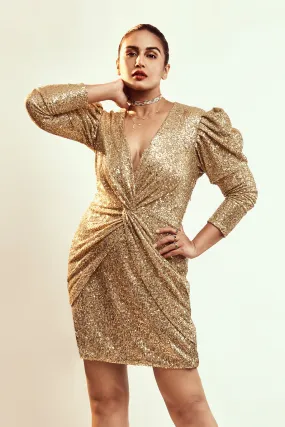 Huma Qureshi in Nirmooha's Gold Shimmer Dress