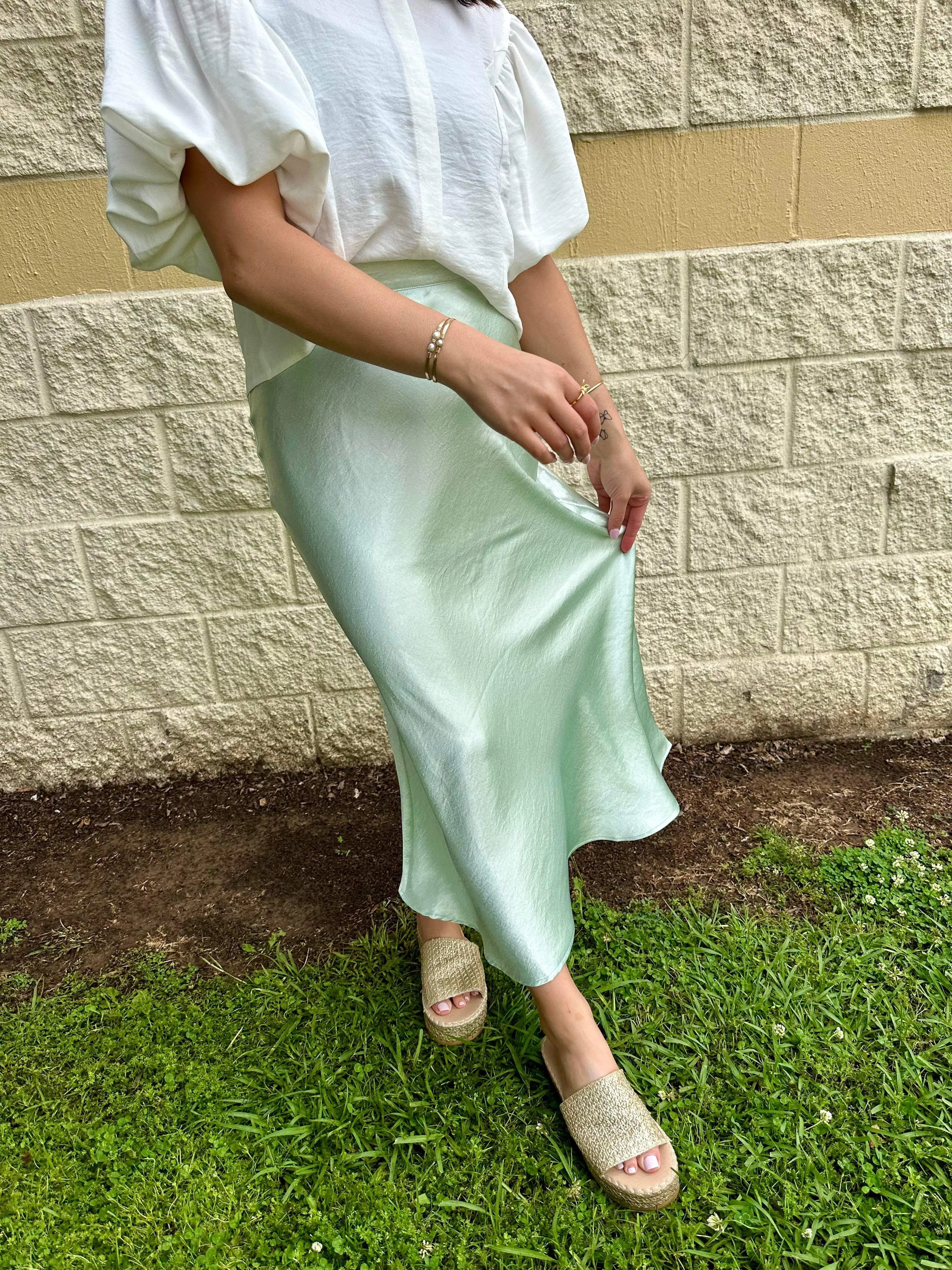 In Due Time Midi Skirt Mint