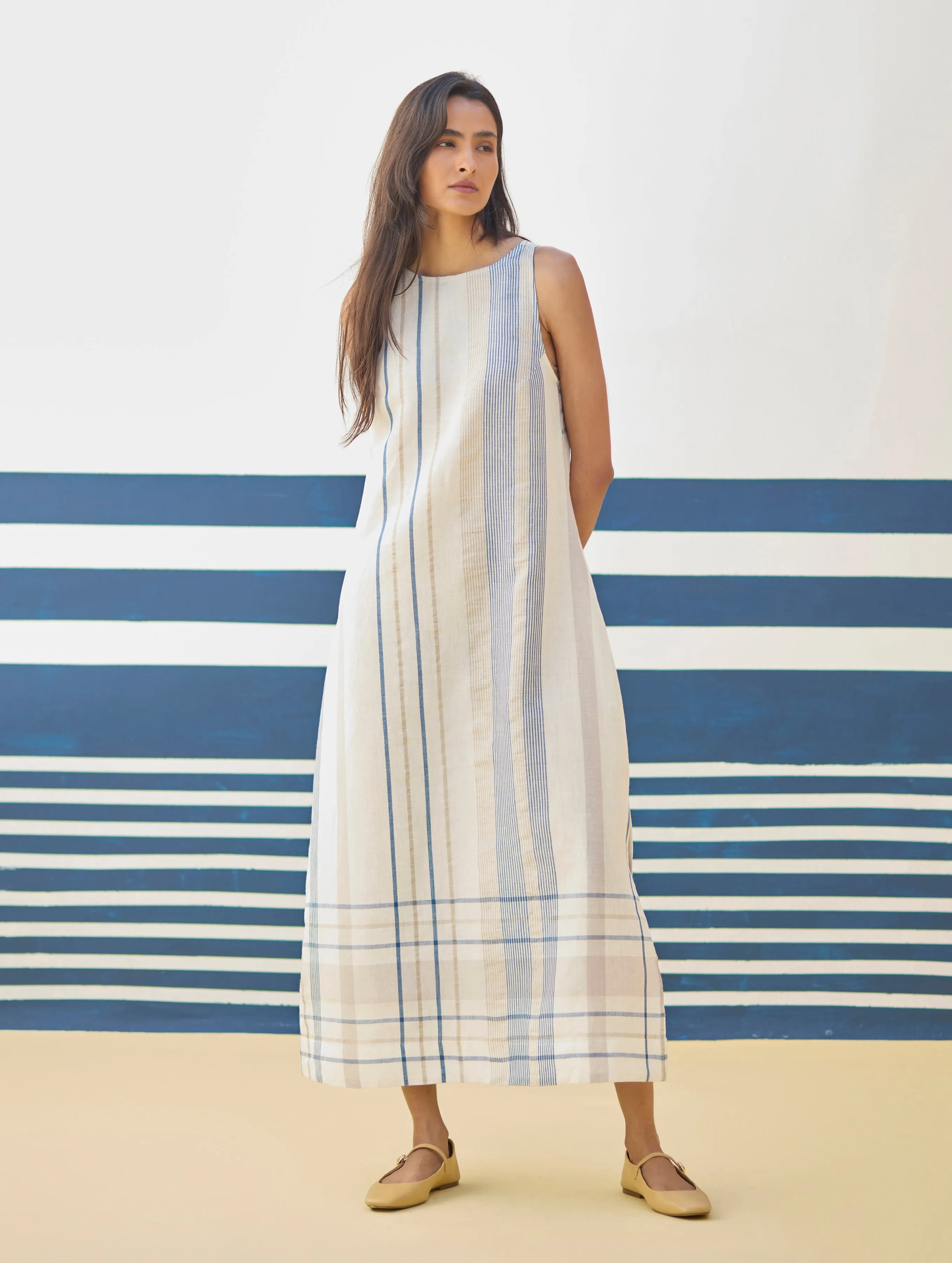 Inara Modern Check Linen Dress
- Ivory