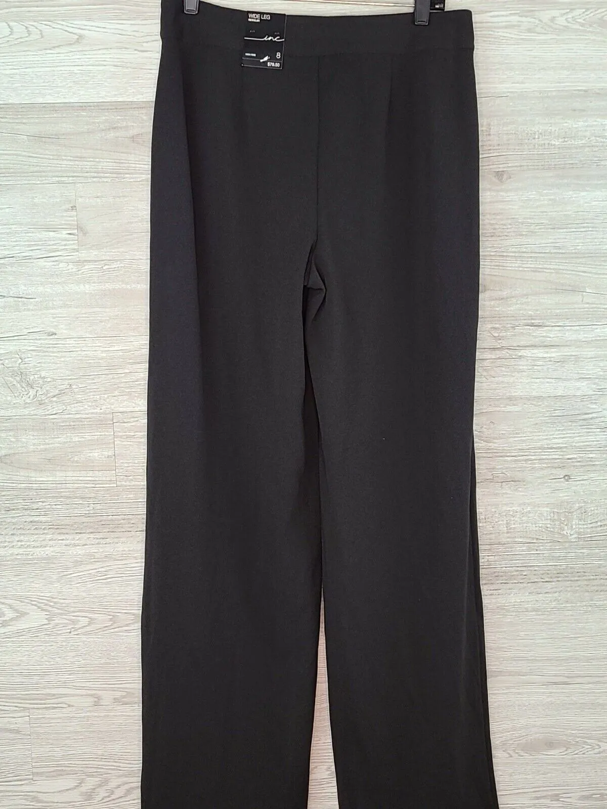 INC Women's Black Side-Belt Wide-Leg High-Rise Dress Pants Size 8