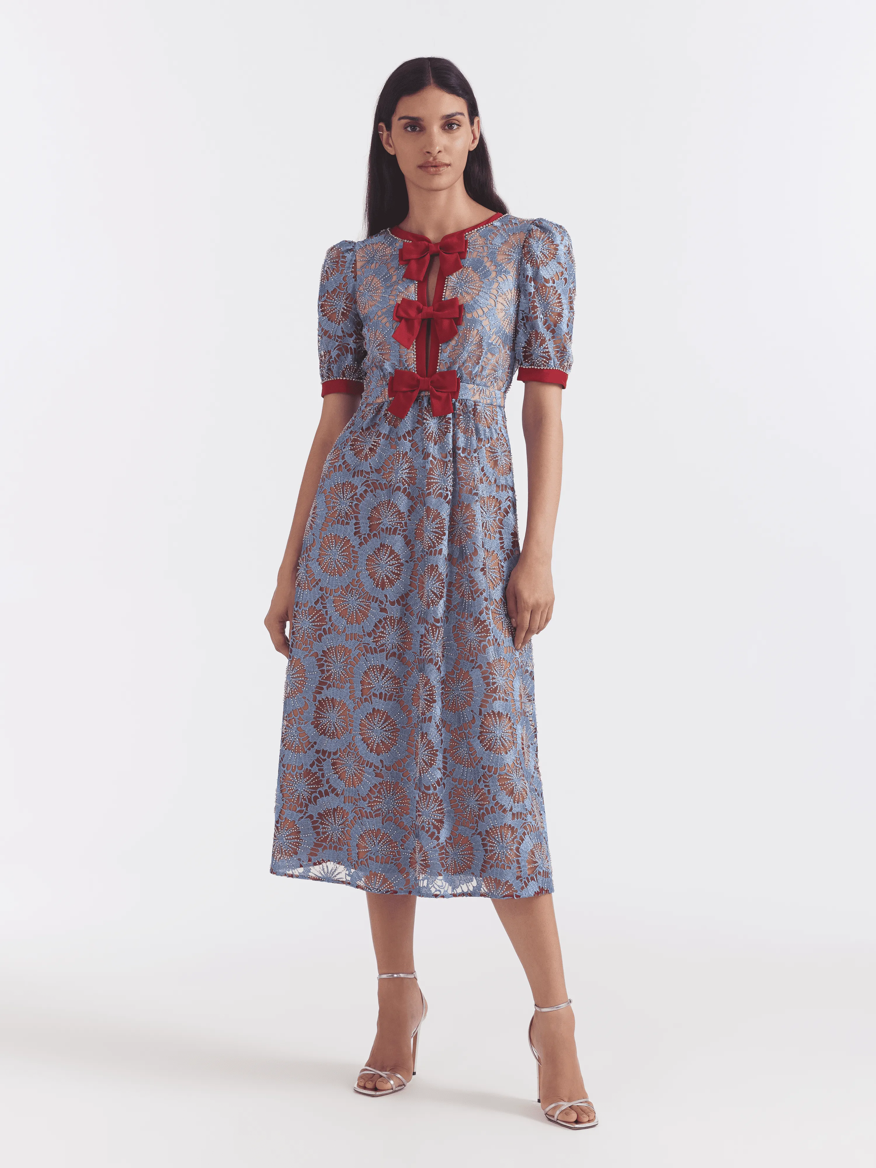 Jamie C Embellishment Bows Dress in Blu Carmine