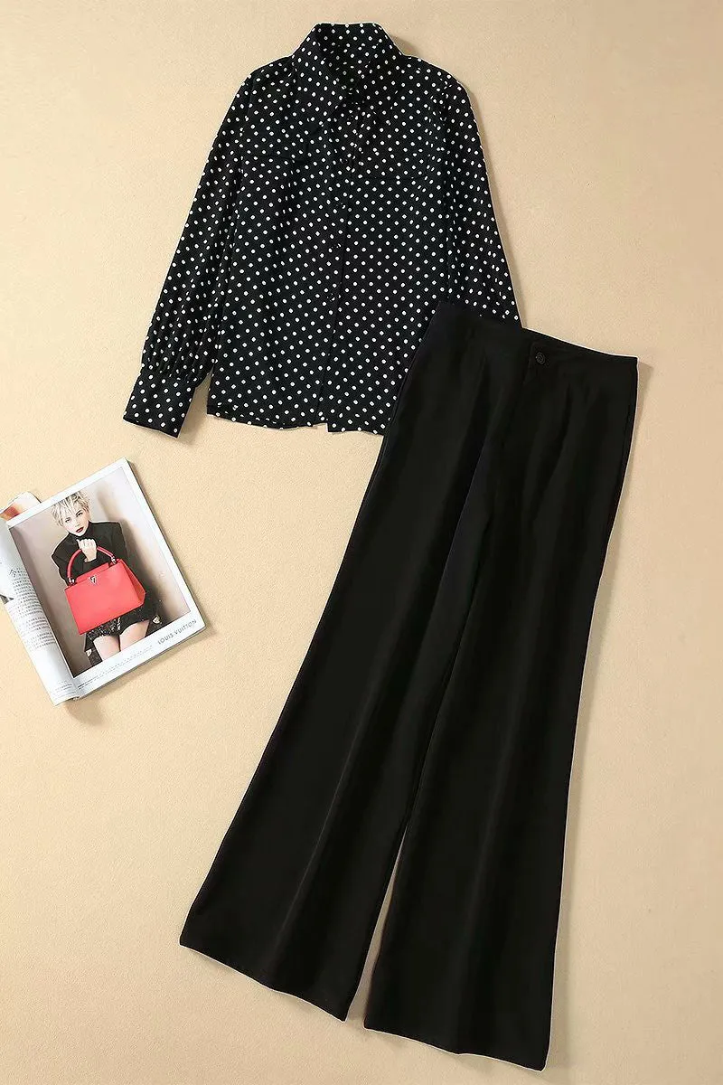 Kate Middleton Chic Polka Dot Shirt And Pants Set